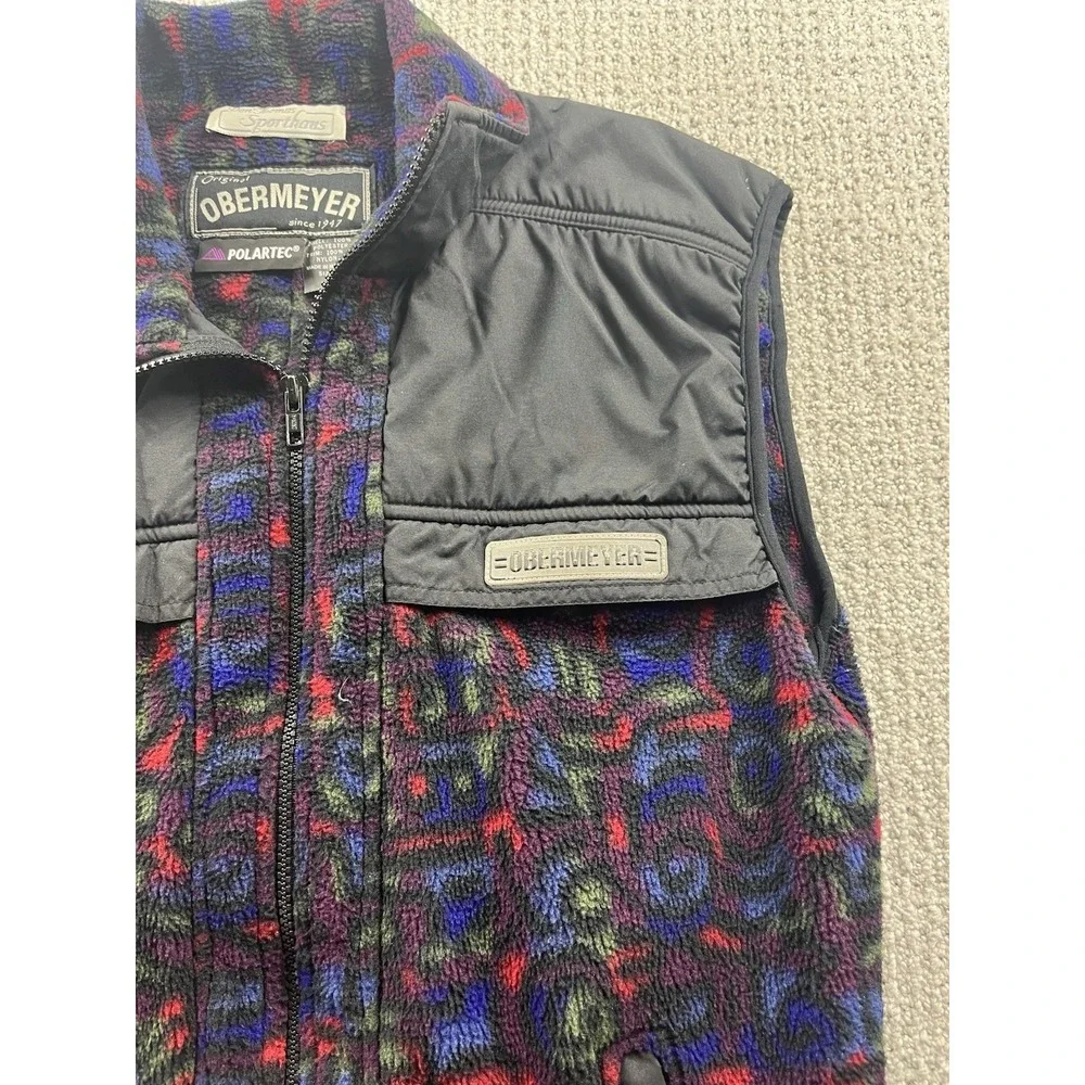 Vintage Obermeyer Polartec Fleece Geometric Aztec Print Vest Southwest Men Small